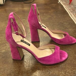 Nine West Hot Pink Suede Block Heel Sandals